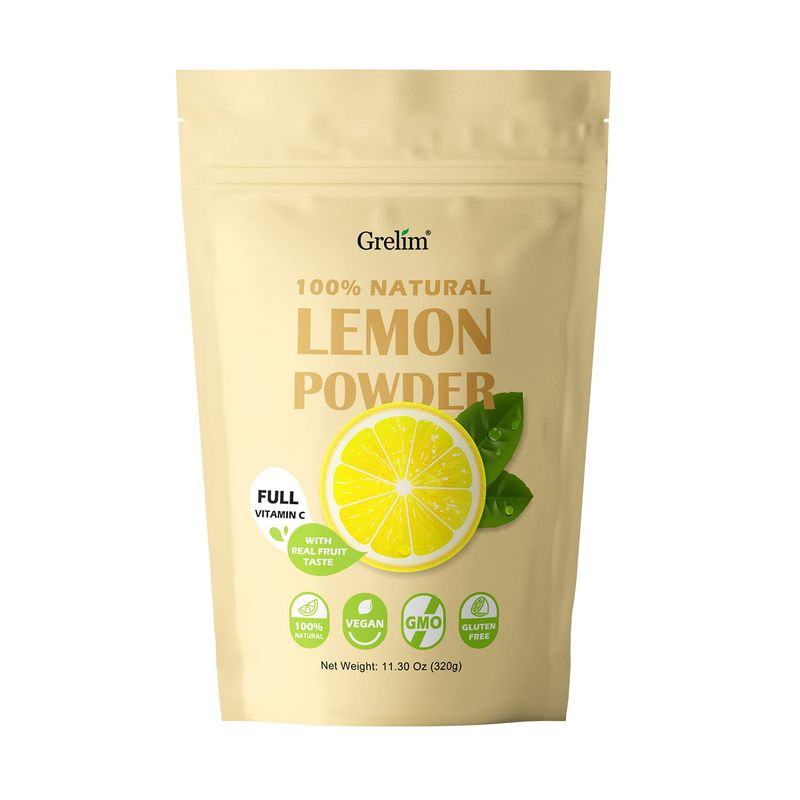 Grelim Lemon Powder 11.30 Oz, 100% Freeze Dried Powder, Filler Free, Gluten-Free, Rich in Natural Vitamin C Fresh Squeezed Lemon Flavor Great for Beverages, Smoothies 320g
