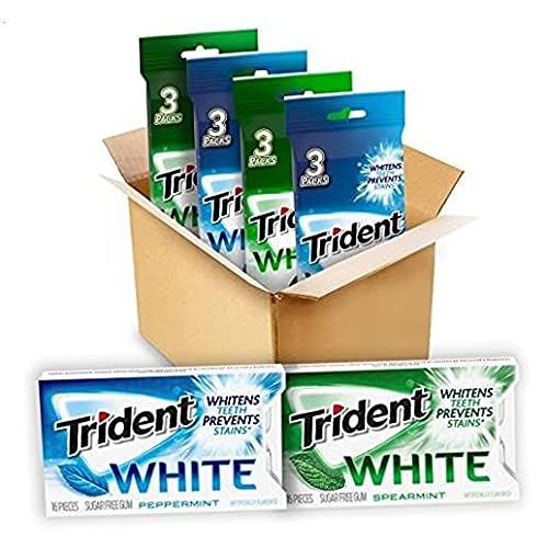 Trident White Sugar Free Gum Variety Pack, Peppermint &amp; Spearmint Flavors, 12 Packs of 16 Pieces (192 Total Pieces)