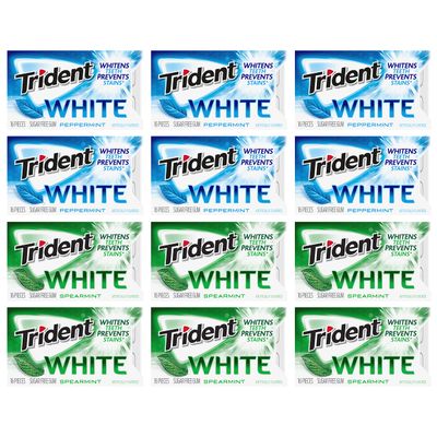 Trident White Sugar Free Gum Variety Pack, Peppermint &amp; Spearmint Flavors, 12 Packs of 16 Pieces (192 Total Pieces)
