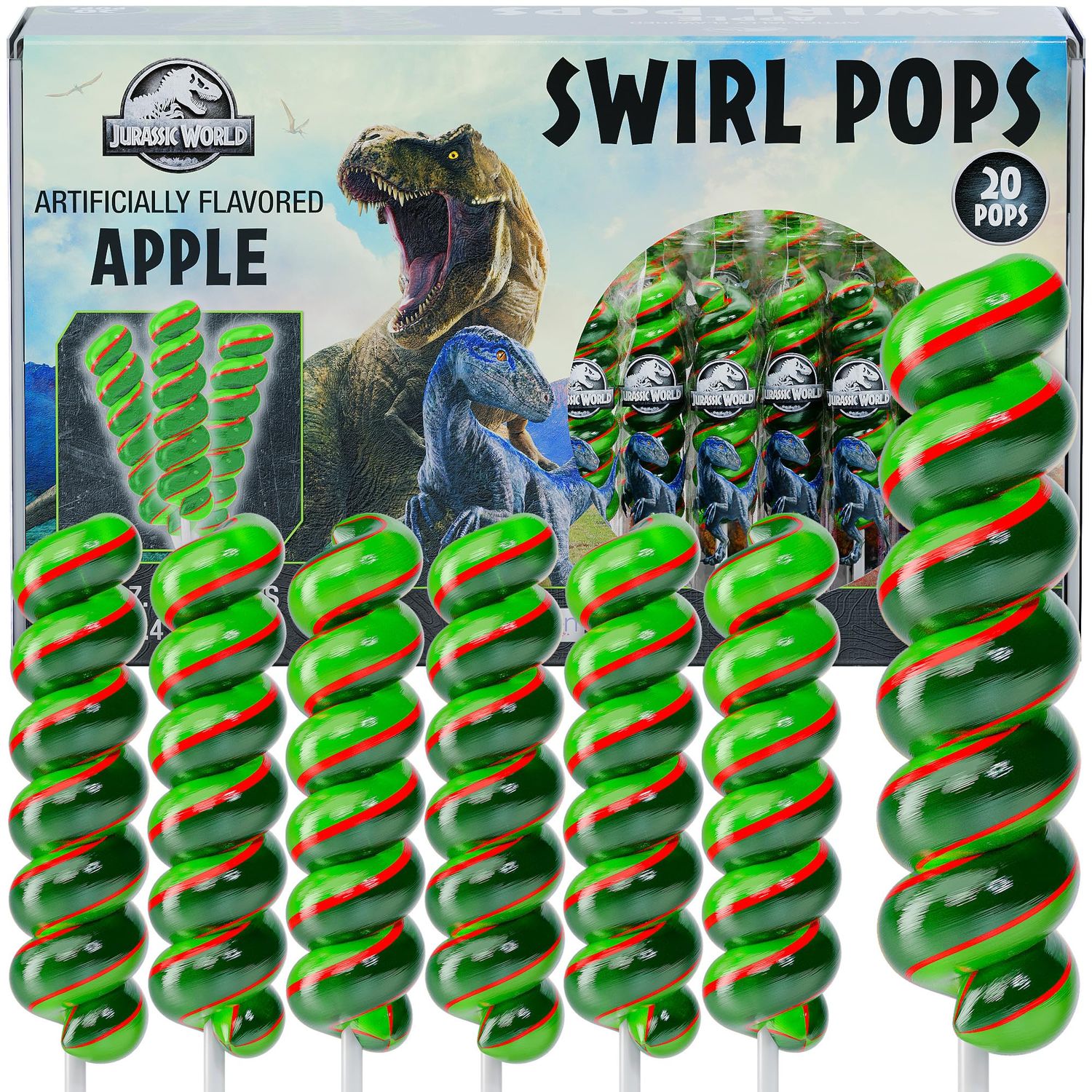 Jurassic World Lollipops Swirl 20pk- Jurassic World Candy For Dinosaur Party Favors &amp; Jurassic World Party Favors - Dinosaur Candy &amp; Dinosaur Lollipops - Dinosaur Birthday Decorations