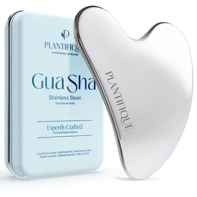 PLANTIFIQUE Stainless Steel Gua Sha Facial Tool Skin Massage for Face Body Eyes Neck Heart Style with Travel Pouch Skin Care Gift