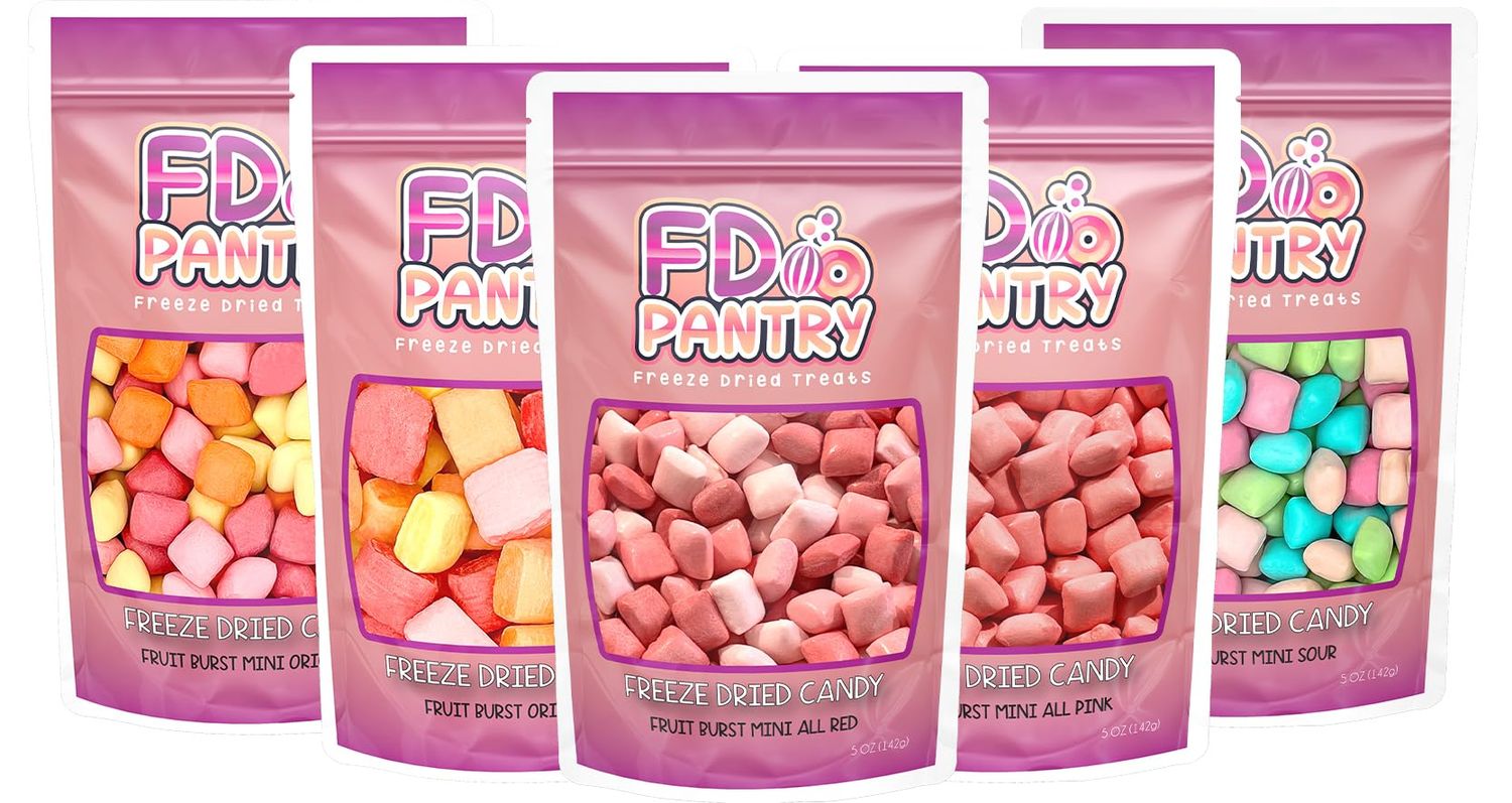 Freeze Dried Candy Variety Pack, Fruit Burst, 5 oz (5 Pack), Mini Original, All Pinks, All Reds, Sour, Assorted Combo, Gift Bag