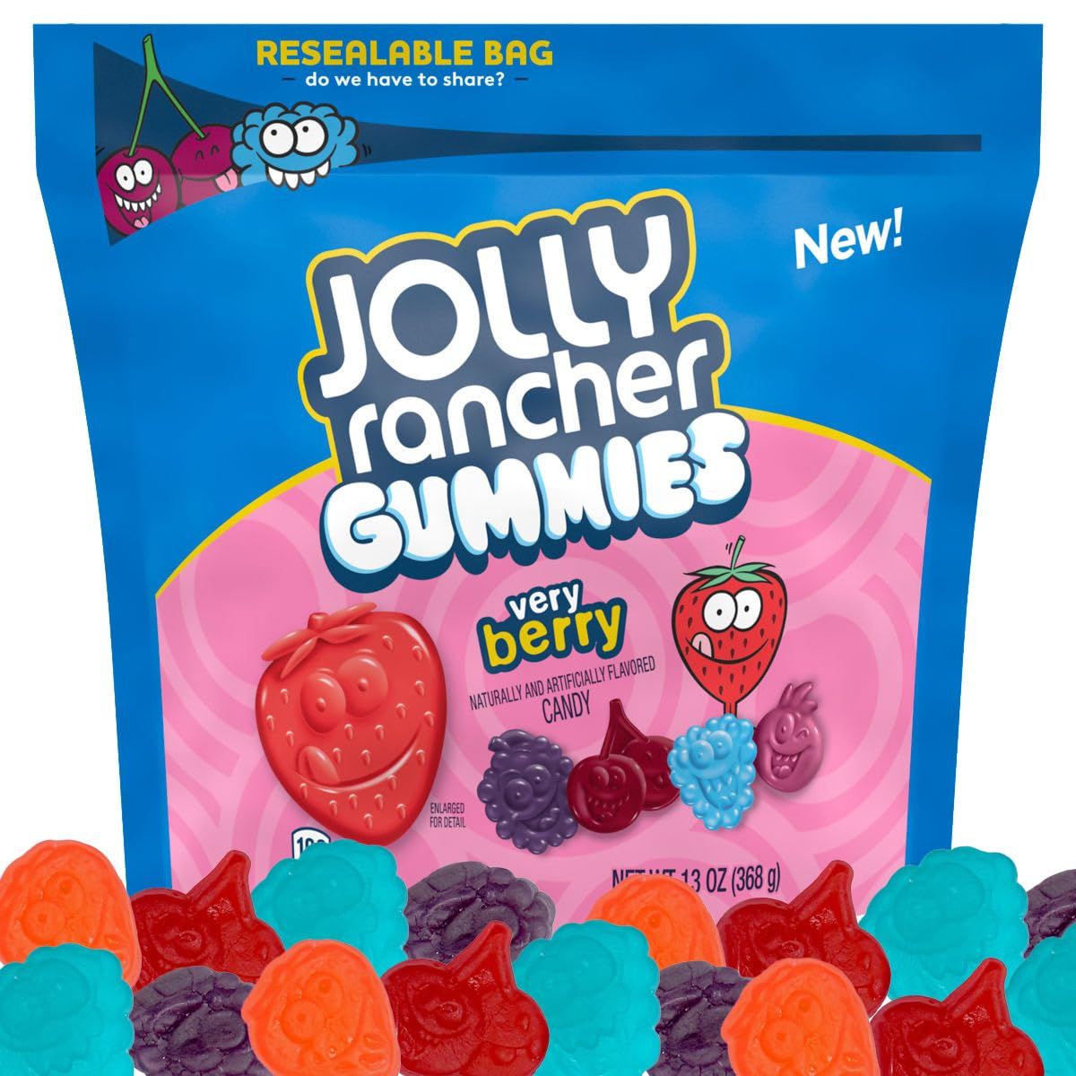 JollyRancher Gummies Very Berry, 13oz Bags (Pack of 1), Gummy Candy, Fruit Flavored, Resealable Bag, The Hampton Candy Company
