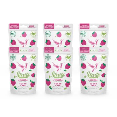 Stevita Hard Candy, Sublime Strawberry - Pack of 6 - Sugar &amp; Aspartame Free - Naturally Flavored &amp; Sweetened - Non-GMO, Gluten Free, Keto Friendly