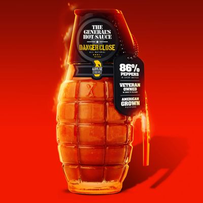 The Generals Hot Sauce 2-Star Gift Box - American Grown, Veteran Owned 3 pack 6 fl. Oz. bottles All natural, gourmet hot sauce gift set in glass grenade bottles with metal dog tag and gift box.