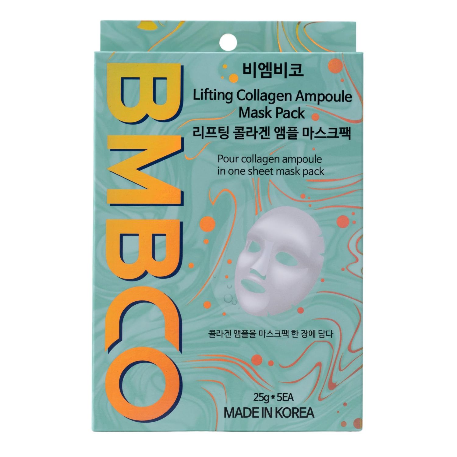 BMBCO Collagen Booster Ampoule Sheet Mask, Skin Lifting Wolume Up, Deep Hydating with Hyauronic Acid, Glacier Water, Redness Remover, 5 Sheets in 1 Pack
