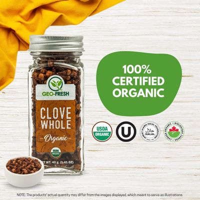 Geo-Fresh Cloves Whole Organic - 1.41 oz (40g) - Whole Cloves - Organic Cloves - USDA Certified - Non-GMO - Kosher - Gluten Free - Whole Clove Spice for Cooking & Baking - Product of India