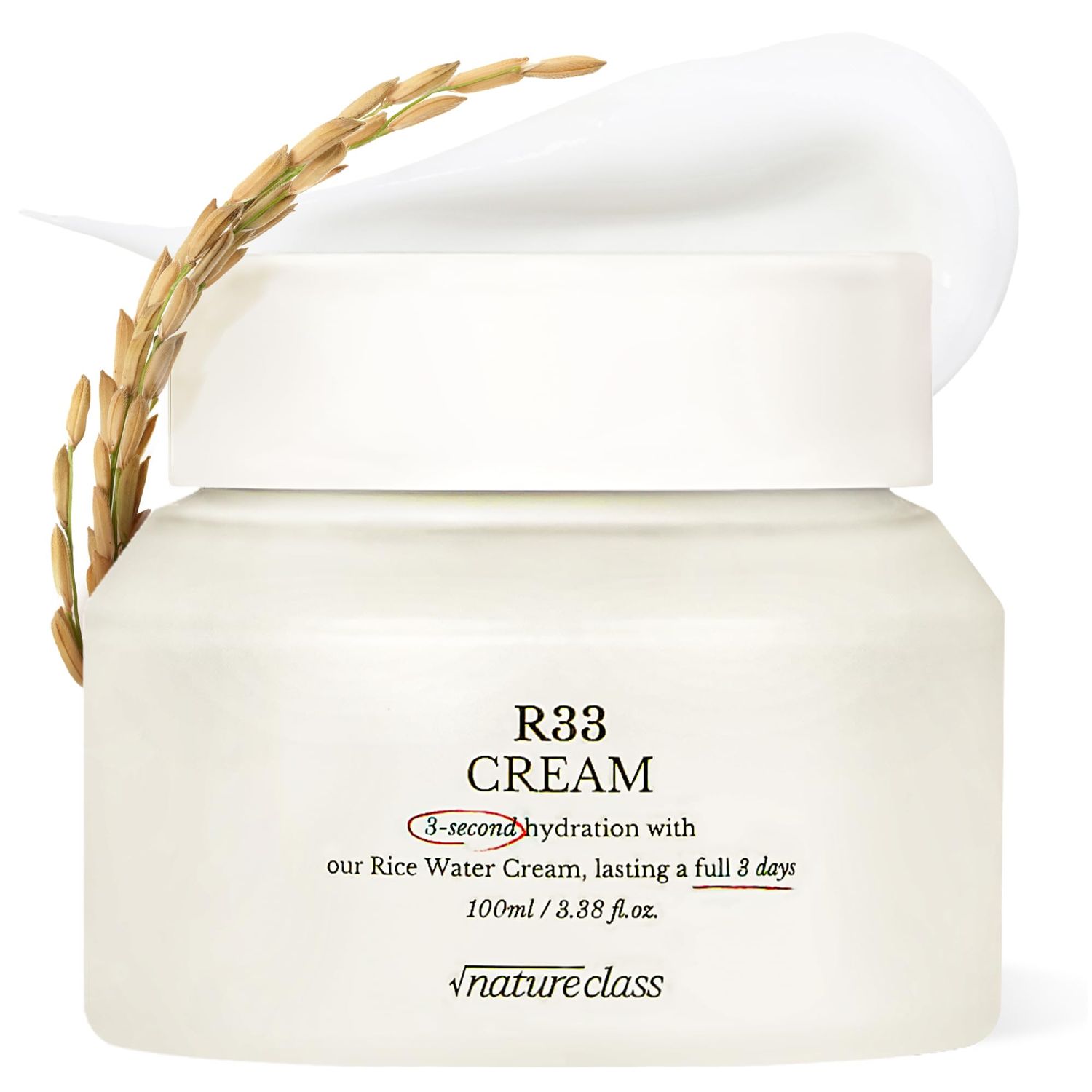 NATURECLASS R33 Moisturizing Facial Cream with Rice-Peptide &amp; Skin-Breathing Complex - Fast Absorbing Hydration, 72-Hour Lasting Moisture, Non-Comedogenic, Korean Skincare 3.38 fl.oz.