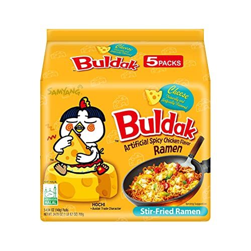Samyang Buldak Spicy Ramen, Hot Chicken Ramen, Korean Stir-Fried Instant Noodle, Cheese, 1 Bag with 5 Pack