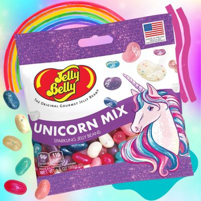 Needzo Unicorn Mix Flavored Jelly Beans, Girls Birthday Party Themed Gourmet Chewy Candy, Shareable Bagged Candies, Pack of 3, 3.5 Ounces