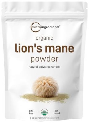 Micro Ingredients Organic Lions Mane Mushroom Supplement Powder, 8 Ounce Natural Superfood for Brain, Energy, &amp; Immune Health Non-GMO, Vegan