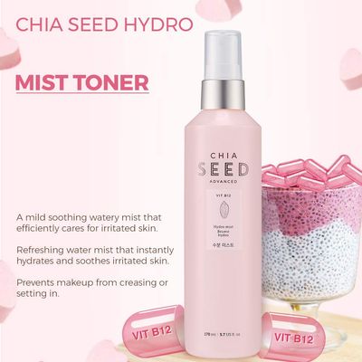 THE FACE SHOP Chia Seed Hydro Hydrating Mist Mild Soothing Watery Mist with Instant Hydration & Soothes on Irritated Skin Formulated for Intense, Upgraded & Hydrating Care, 5.5 Fl Oz