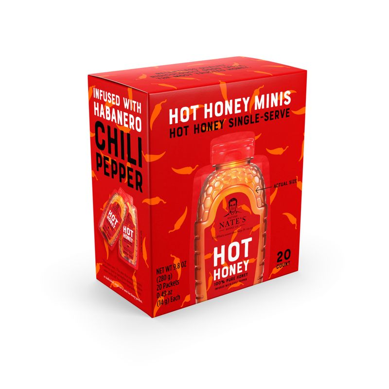 Nate&#39;s Hot Honey Minis - Single-Serve Hot Honey - 0.49oz Packets, 20ct box