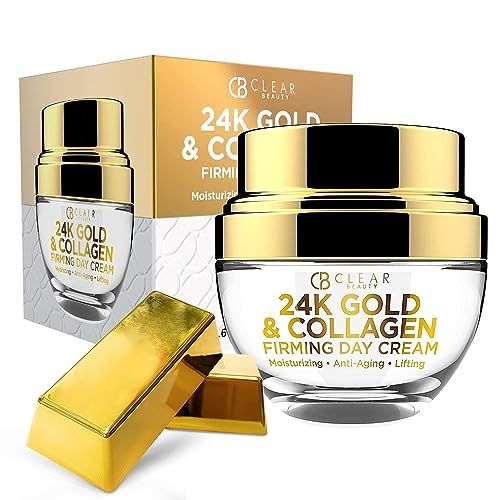 Clear Beauty 24K Gold &amp; Collagen Daily Face Moisturizer - Dermatologist Tested, Reduces Fine Lines, Anti-Aging, Clean Beauty, Cruelty-Free Korean Skincare, All Skin Types - 1.69 oz