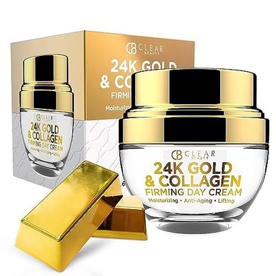 Clear Beauty 24K Gold &amp; Collagen Daily Face Moisturizer - Dermatologist Tested, Reduces Fine Lines, Anti-Aging, Clean Beauty, Cruelty-Free Korean Skincare, All Skin Types - 1.69 oz