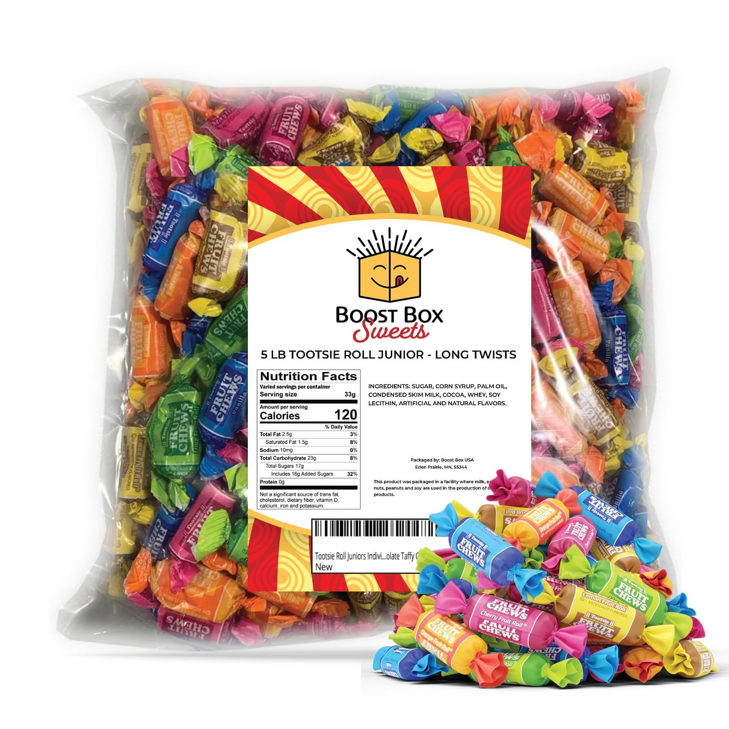 Tootsie Roll Fruit Chews Candy Sour Tootsie Rolls Candy Sour Chews Individually Wrapped (5 Pound)