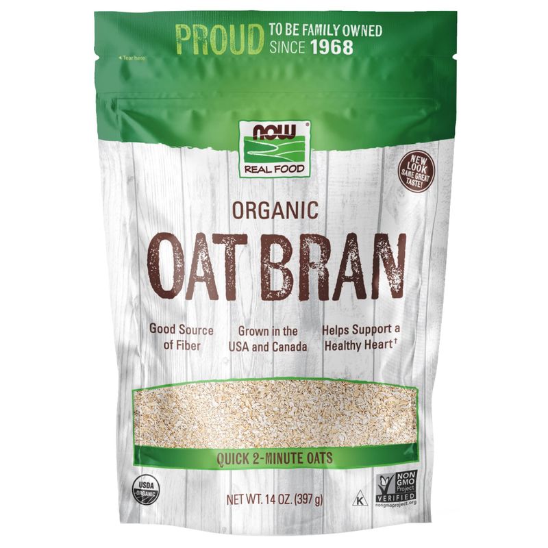 NOW Foods, Organic Oat Bran, Source of Fiber and Protein, USA Grown, Non-GMO Project Verified, 14-Ounce (Packaging May Vary)