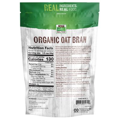 NOW Foods, Organic Oat Bran, Source of Fiber and Protein, USA Grown, Non-GMO Project Verified, 14-Ounce (Packaging May Vary)