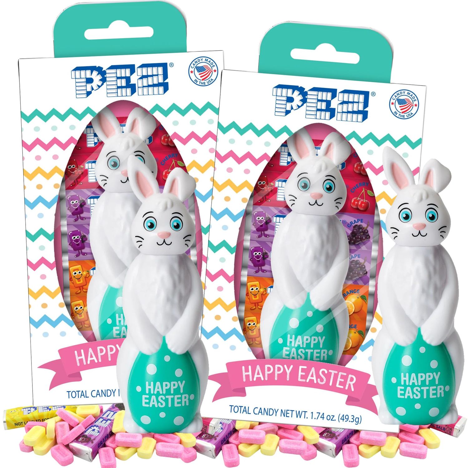 Sweetzo 2025 Happy Easter Bunny Dispenser with Refill Rolls, Basket Fillers, Collectible Keepsake, (Pack of 2)