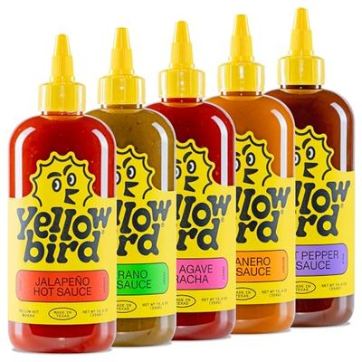 Yellowbird Classic Hot Sauce Variety Pack - 5-Piece - Mellow to Real Hot - Extra Large Hot Sauces - Blue Agave Sriracha, Ghost Pepper Hot Sauce, Habanero Sauce &amp; More (19.6 oz, 5 Count)