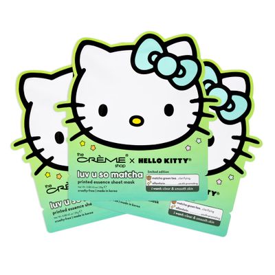 The Crme Shop x Hello Kitty Luv U So Matcha Printed Essence Sheet Mask, Green Tea Korean Face Mask - 3 Pack
