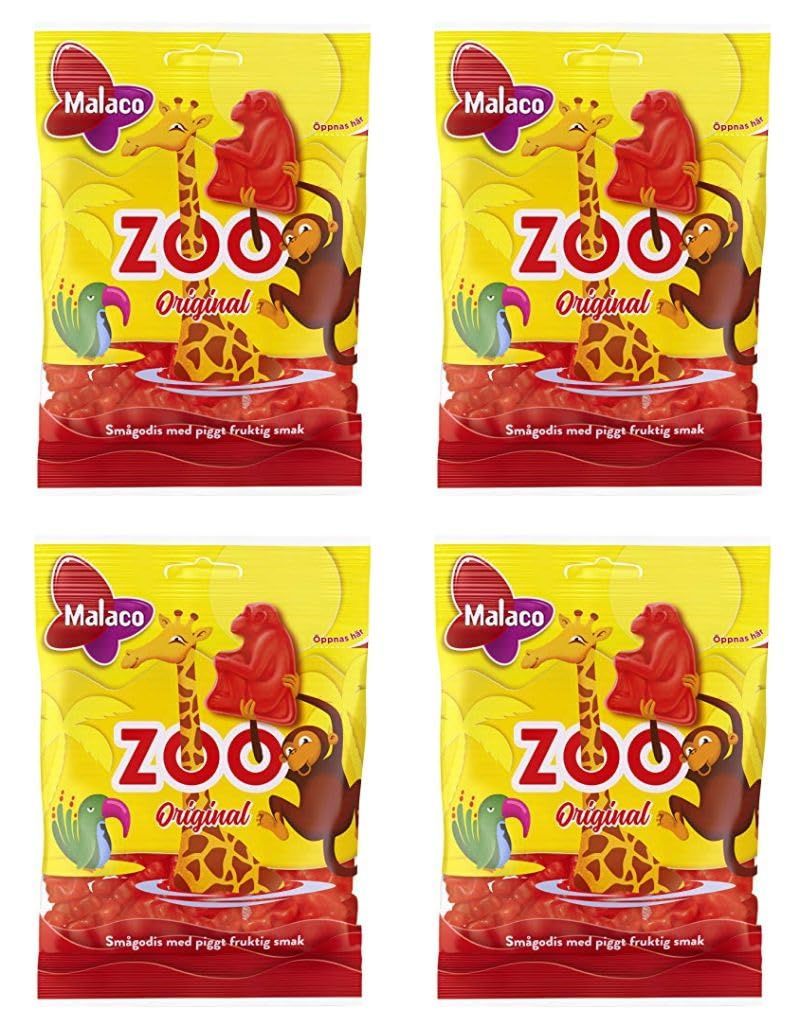 Malaco Zoo Original Fruit Taste Chewy Gummy 4 packs of 80g