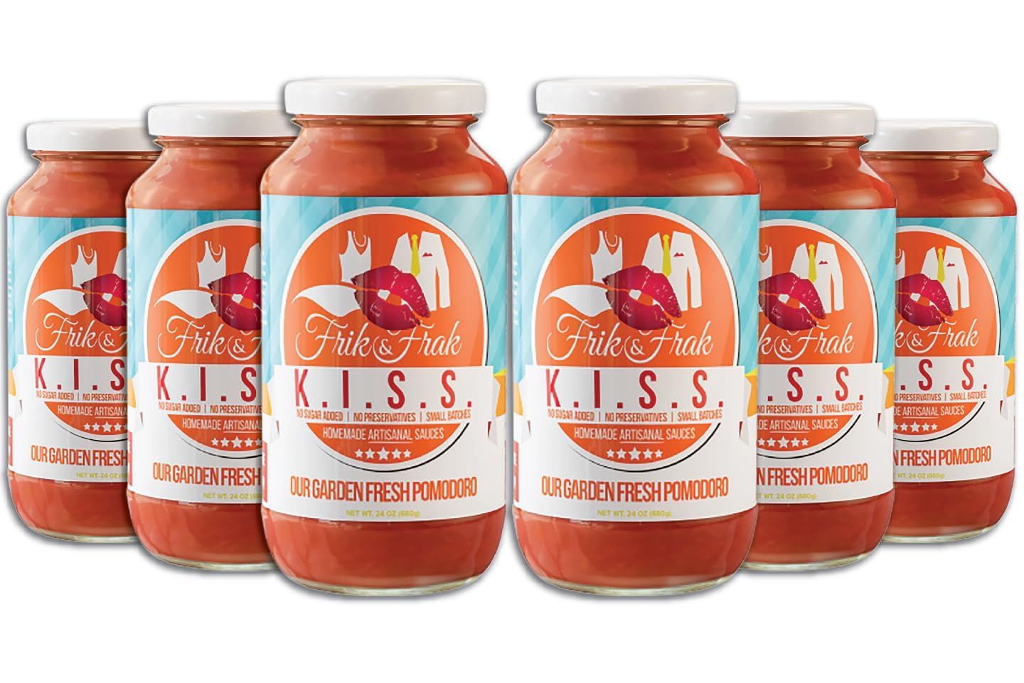 San Marzano Tomato Pasta Sauce by Frik &amp; Frak, 6-Pack, No Sugar Added, No Preservatives, Gluten Free, 36 Month Shelf Life, Artisan Small Batch Crafted Pasta Sauces, K.I.S.S. Sauce, 24 Oz Jars
