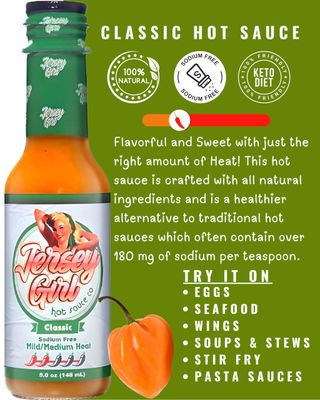 Jersey Girl Habanero Hot Sauce (No Salt/Sodium Free) 5oz (Classic, Pack of 2) - All Natural Ingredients.