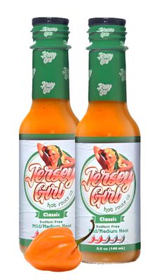 Jersey Girl Habanero Hot Sauce (No Salt/Sodium Free) 5oz (Classic, Pack of 2) - All Natural Ingredients.