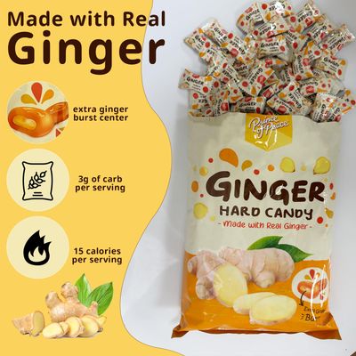 Prince of Peace Ginger Hard Candy with Center-Filled Ginger Burst, Made with Real Ginger, 2.2 lb Bag - Bold and Spicy Flavor, Natural Digestive Aid, Individually Wrapped