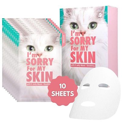 I&#39;M SORRY FOR MY SKIN pH5.5 Jelly Face Mask Skin Care Set, Korean Skin Care Hydrating Masks, Self Care Items Beauty Gifts for Women, Pack of 10 (Soothing Fasial Mask - Cat)