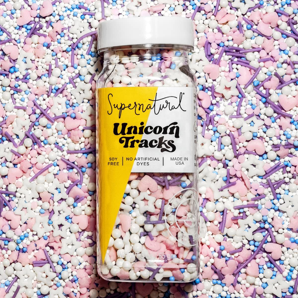 Unicorn Tracks Natural Confetti Sprinkles by Supernatural, Heart &amp; Star Shapes, No Artificial Dyes, Soy Free, Gluten Free, Vegan, 3oz