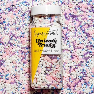 Unicorn Tracks Natural Confetti Sprinkles by Supernatural, Heart &amp; Star Shapes, No Artificial Dyes, Soy Free, Gluten Free, Vegan, 3oz