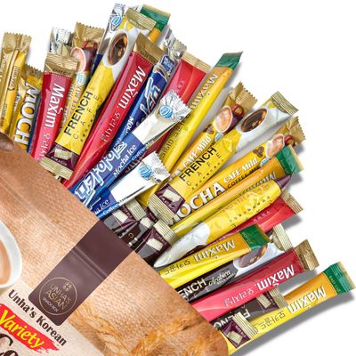 Instant Coffee Mix Packets Single Serve - Korean Variety Coffee Sampler 30 Sticks of 5 Different Flavors, Maxim Mocha, White Mocha, Original Maxim French Caf (Variety 30 Pack)