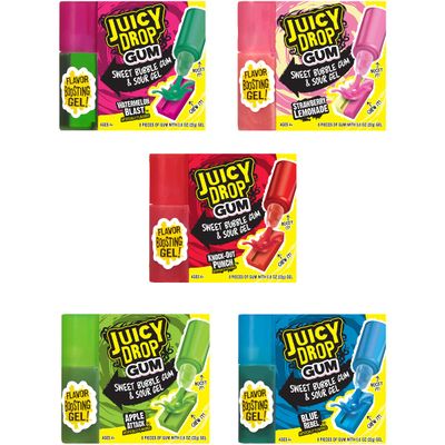 Juicy Drop Easter Bulk Gum with Sour Candy Gel, 8 Count, Pack of 16 Sweet and Sour Fun Candy Gum in Assorted Fruity Flavors For Easter Basket Stuffers, Party Favors, Treats and Gifts for Kids