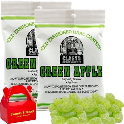 Old Fashioned Hard Candy Flavored Candies - Fat Free &amp; Gluten Free Smooth Textured &amp; Quality Freshness Plus MUCHAI Treats Card Box (2 Pack Bags, Green Apple (Tart Sweet Taste))