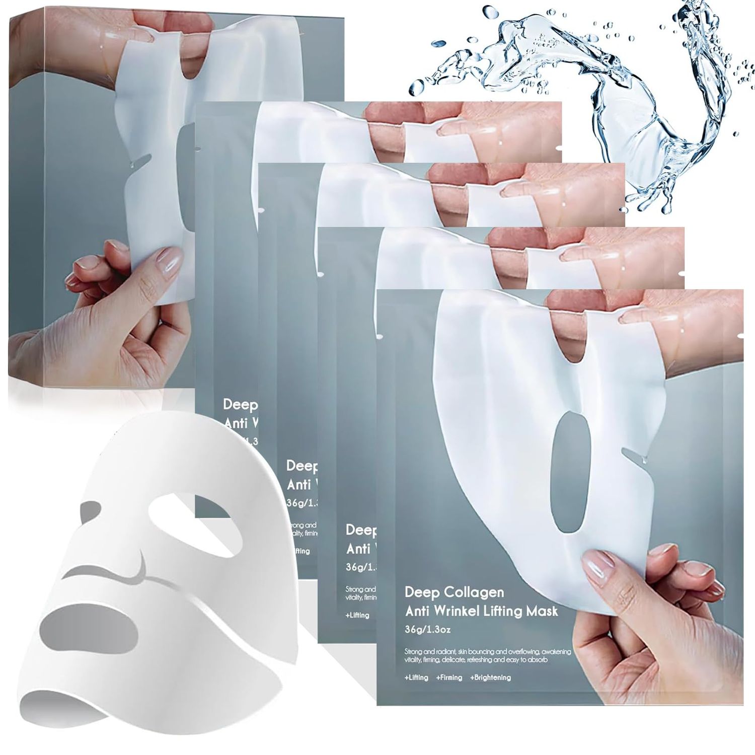 Ueseinl 4 Pack Deep Collagen Real Mask,Korean overight Wrapping Face Sheet,Anti-Wrinkle Moisturizing Firming Facial Mask,Deep Moisture Therapy,Skincare and Nourishing for Fine Lines and Aging