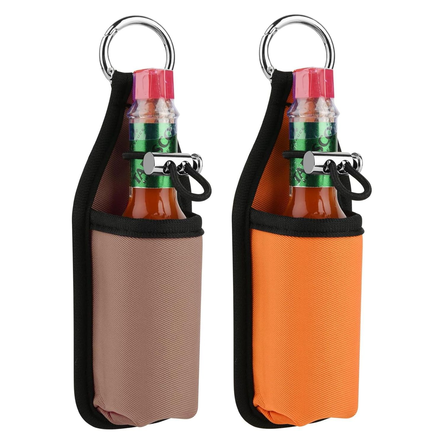 Beautyflier 2oz/60ML Hot Sauce Sleeve Holder, Portable Bottle Belt Holder for Tabasco &amp; Sriracha, for the Hot Sauce Lover&#39;s Essential, Holder Only (Light BrownOrange)