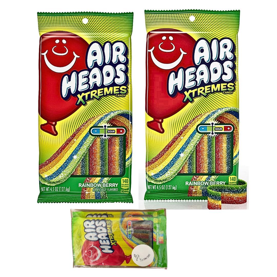 Airhead Xtreme Belts Sour Candy, Rainbow Berry, Non Melting, Bulk Party Bag, 4.5 oz, (Pack of 2), with CHIRPFINDS STICKER