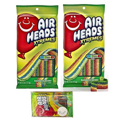 Airhead Xtreme Belts Sour Candy, Rainbow Berry, Non Melting, Bulk Party Bag, 4.5 oz, (Pack of 2), with CHIRPFINDS STICKER