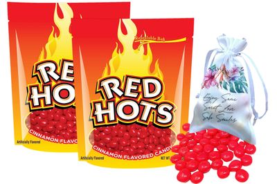 Original Red Hots Cinnamon Flavored Candy 2 Bags (4.5 Oz Each) Small Cinnamon Hard Red Hot Candy Bundled with a Soko Smiles Pocket Bag.