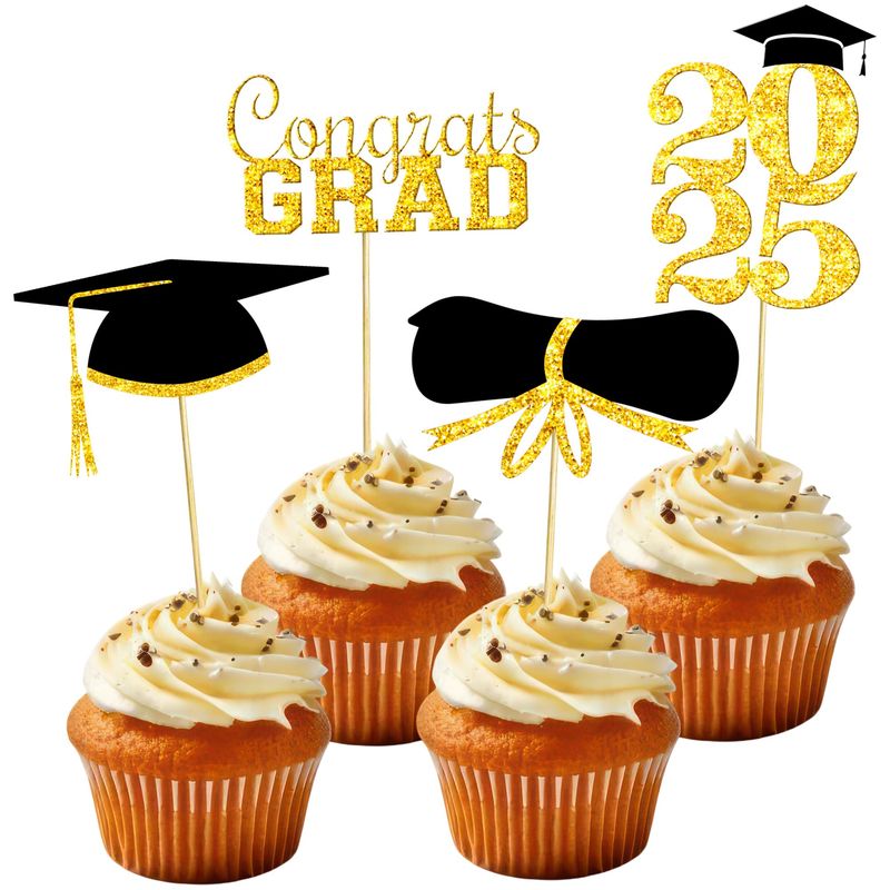 OHOME Graduation Decorations 2025-36 PCS Cupcake Toppers - 2025 Graduation Party Decorations - Mini Cake Decorations for Class of 2025,Diploma, 2025, Grad Cap Set