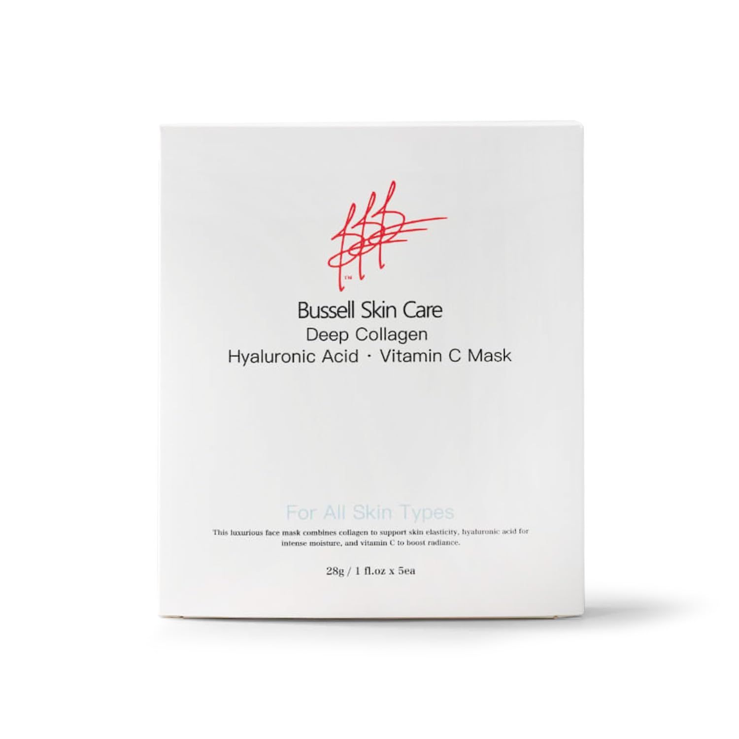 Bussell Skin Care Beverly Hills Dermatology - Deep Collagen Face Mask, Hyaluronic Acid and Vitamin C, All Skin Types, 5 Pack