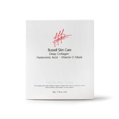 Bussell Skin Care Beverly Hills Dermatology - Deep Collagen Face Mask, Hyaluronic Acid and Vitamin C, All Skin Types, 5 Pack