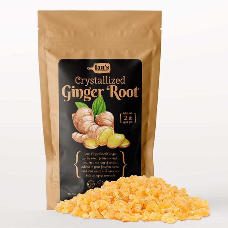 IAN's Crystalized Ginger Pieces (2lb) - Candied Ginger Chews for Nausea - Great for Baking &amp; Cooking