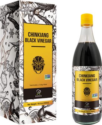 Soeos Chinkiang Vinegar, 18.6 fl oz (550ml), Chinese Black , Traditional , Organic , Zhenjiang Xiangcu, Black Rice Vinegar Condiment for Cooking Noodles, Braised Meat, Cold Appetizers