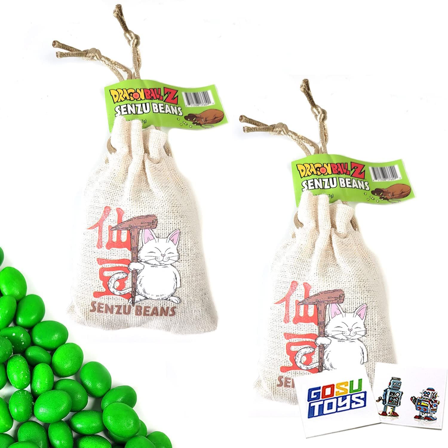 Dragon Ball Z Senzu Beans Fruit Flavored Candy Sours in Cloth Pouch with 2 Gosutoys Stickers (2 Pack)