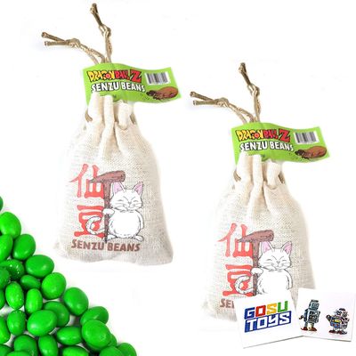 Dragon Ball Z Senzu Beans Fruit Flavored Candy Sours in Cloth Pouch with 2 Gosutoys Stickers (2 Pack)