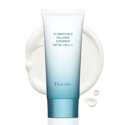 DIACUBE EX Green Mild Collagen Daily Sun Serum, 2.03 Fl Oz SPF 50 PA No White Cast Lightweight Sunscreen Moisturizer Skin-Friendly, Safe, Clean Ingredients Lotion-Like Texture K-Beauty