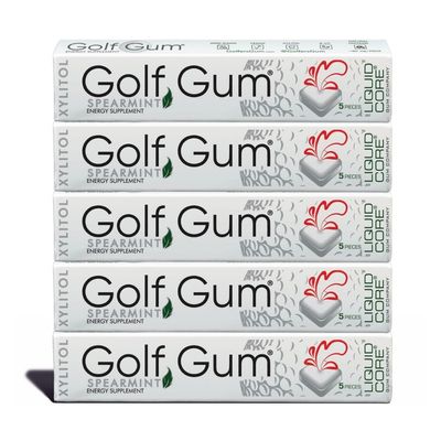 Golf Gum by Liquid Core - 80mg of Natural Caffeine - Energy for Golfers - Sugar-Free, Aspartame-Free, Caffeine Gum - Enhanced Focus &amp; Better Score - 5 Pieces Per Pack (5 Pack)